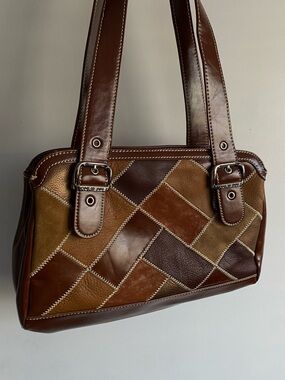 Women’s Patchwork Leather Shoulder Bag - Brown